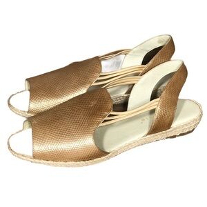 David Tate June Slingback Sandal Womens 9 WW Metallic Matte‎ Gold Espadrille